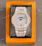 Swiss Grade Patek Philippe Nautilus 40mm Watch 9015 Ultra-thin Full Diamond Dial 2-Tone Rose Gold